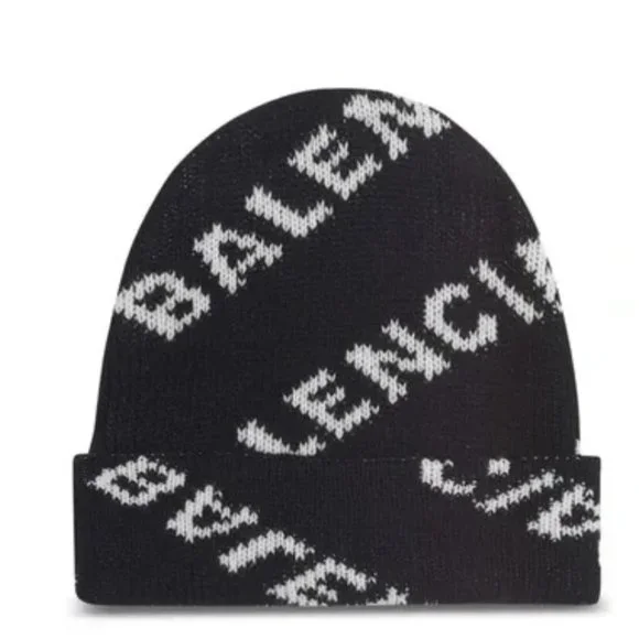 balenciaga 
Allover Logo Beanie in black and white wool knit BALENCIAGA Size S BLACK & WHITE Men main image 4